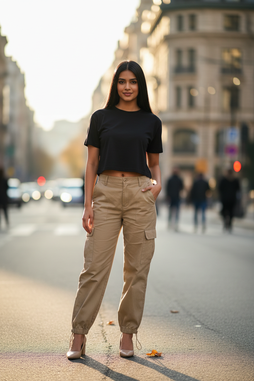 Black Crop Top - Cargo Pants