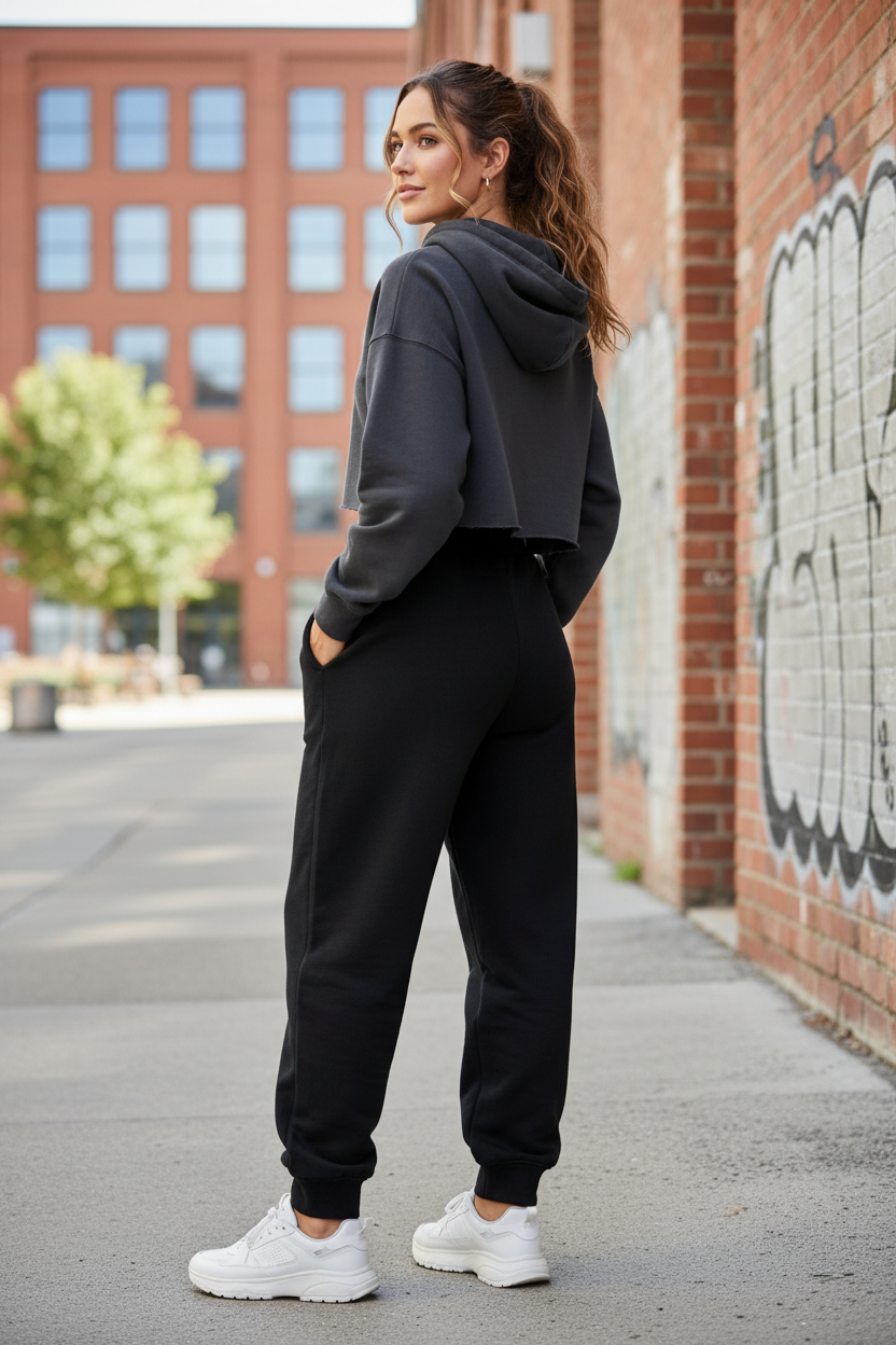 Black Sweatpants – Female Back Angle