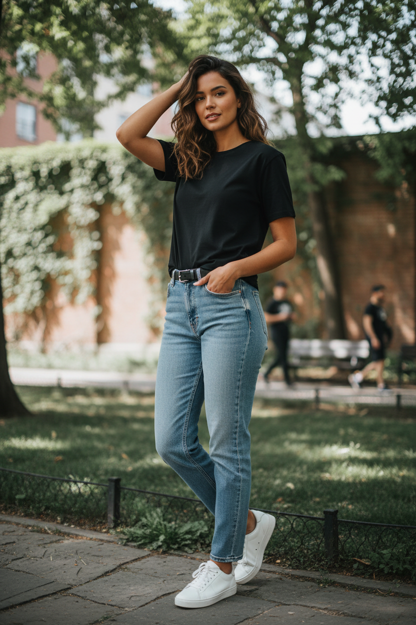 Black T-Shirt Female Model