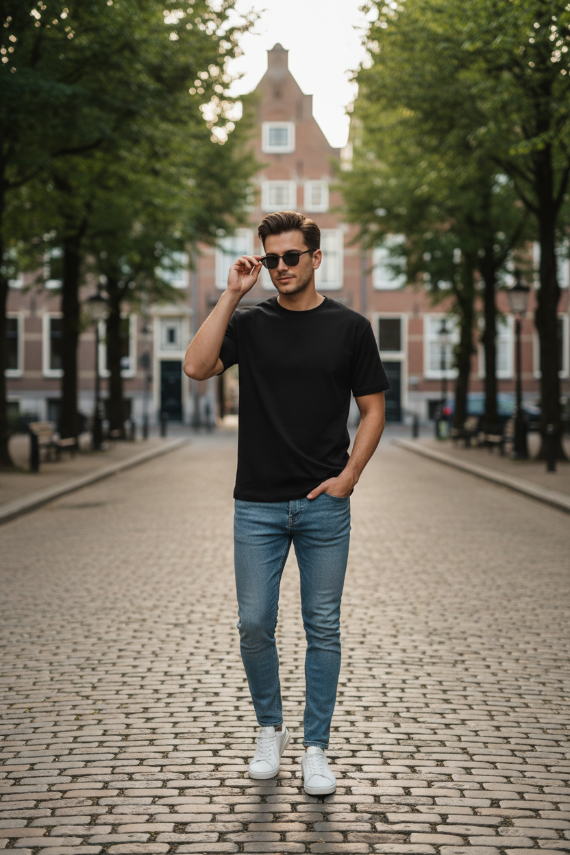 Black T-Shirt Male Model