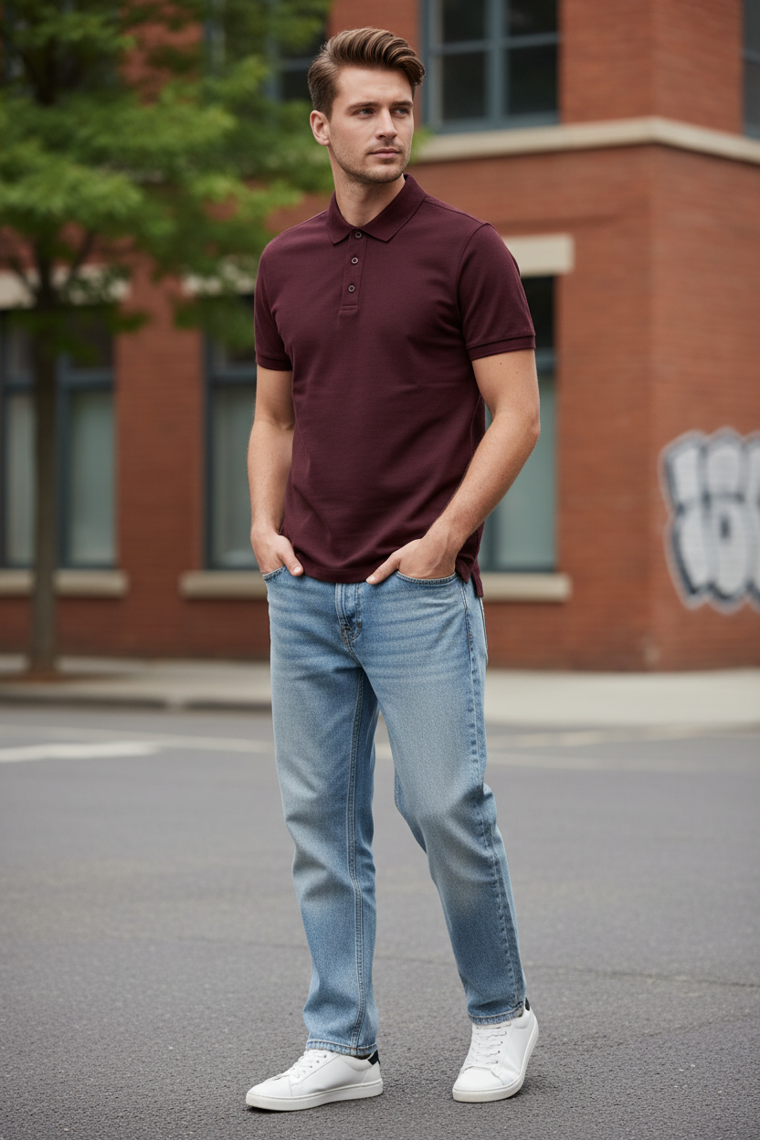 Dark Maroon Polo Model Shoot