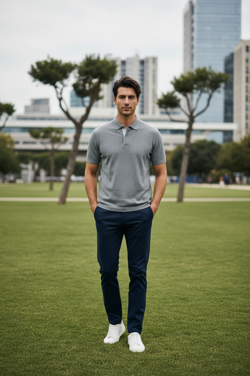 Grey Melange Polo – Hero