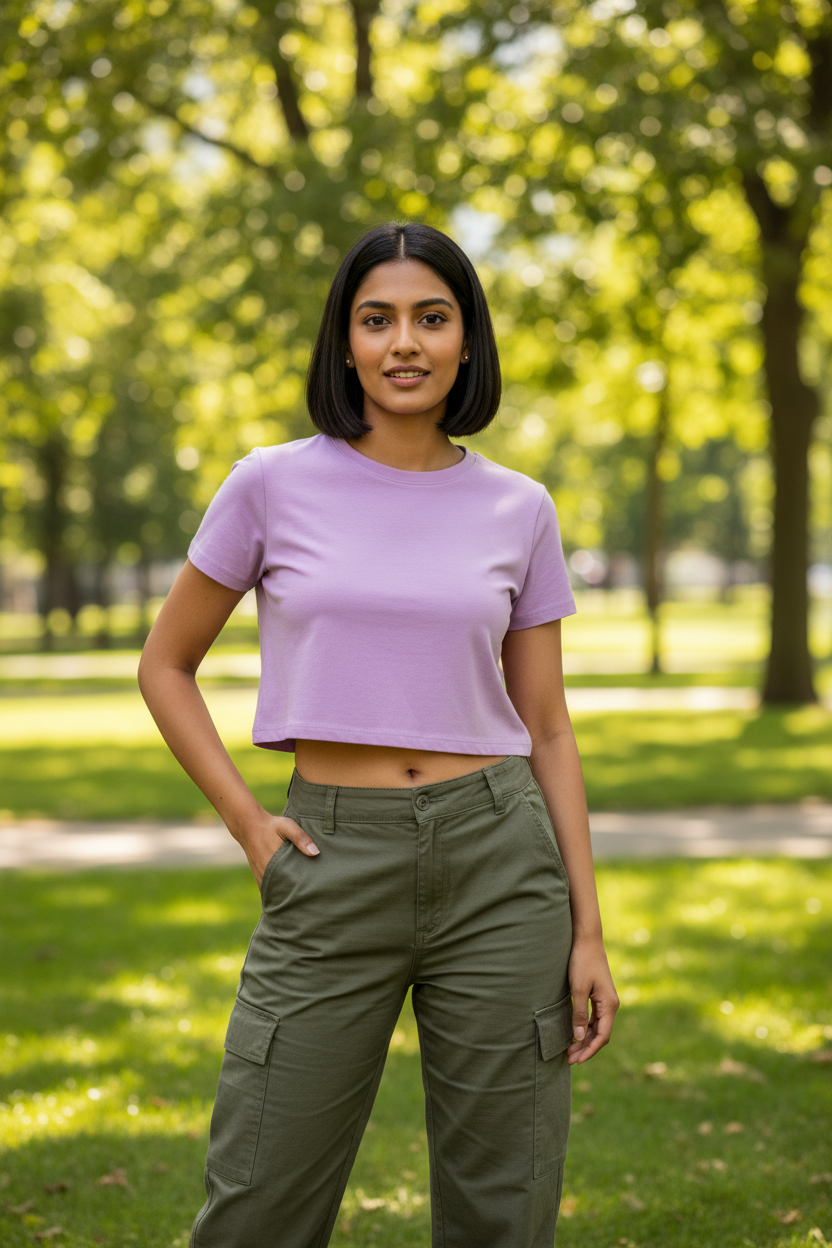 Lavender Crop Top - Cargo Pants