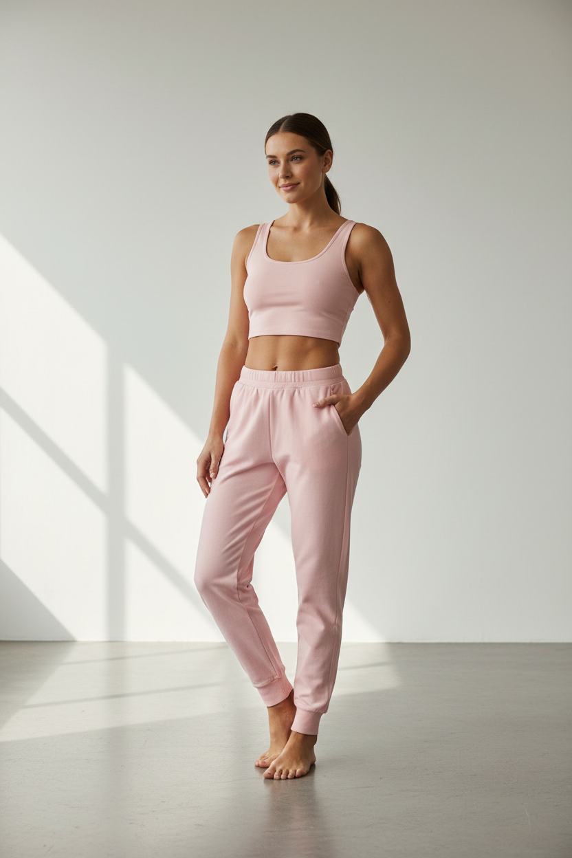 Light Baby Pink Joggers Model Shoot