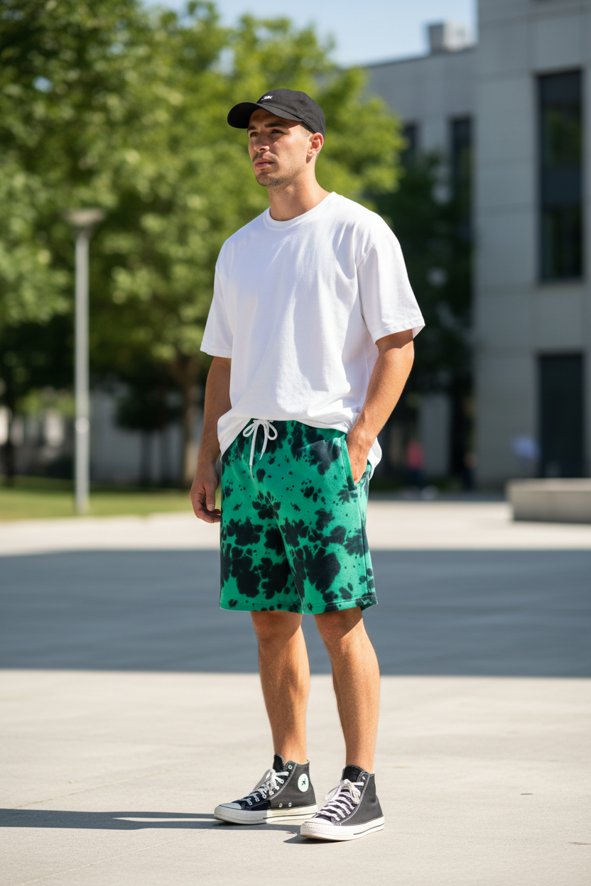 Male model in Tie Dye Shorts