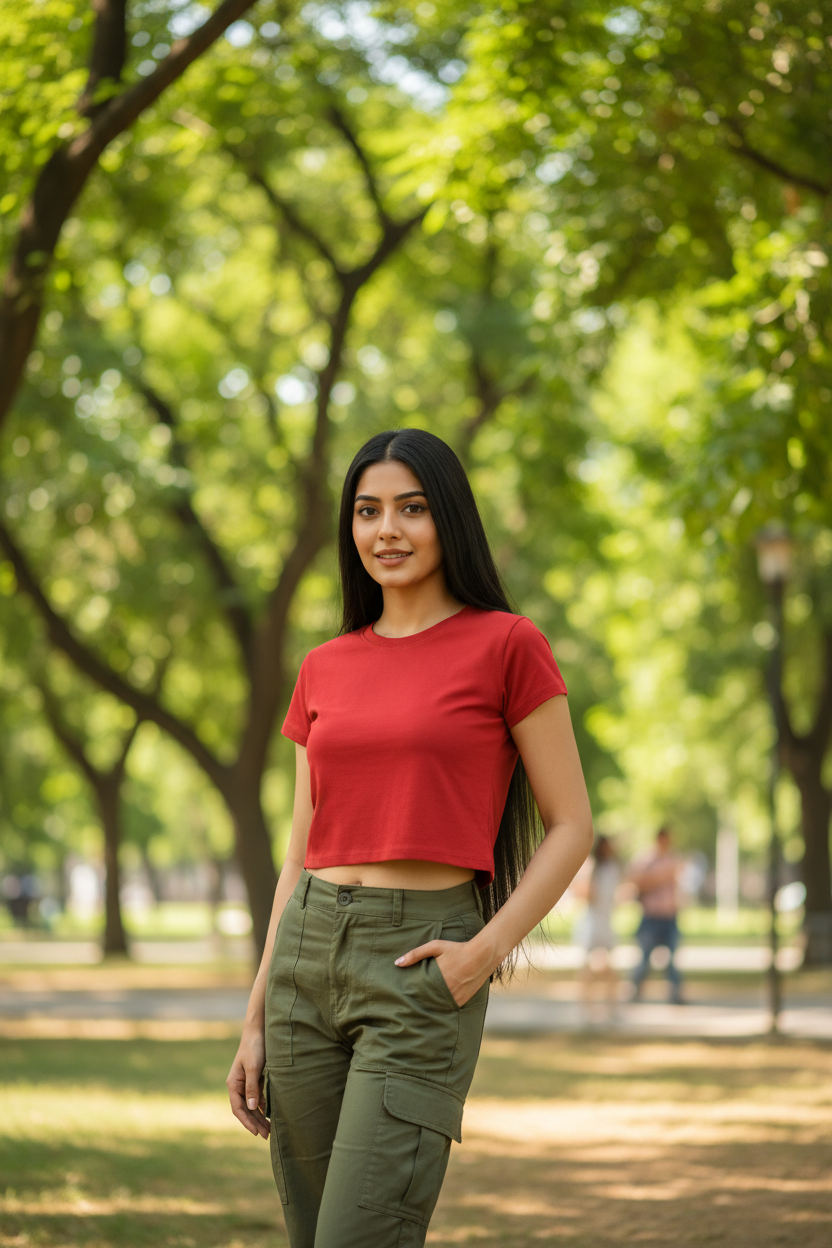Red Crop Top - Cargo Pants