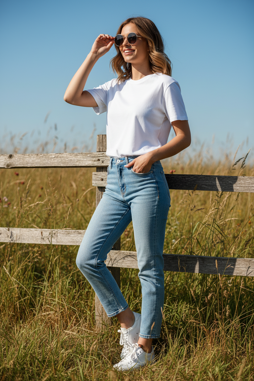 White T-Shirt Female Model