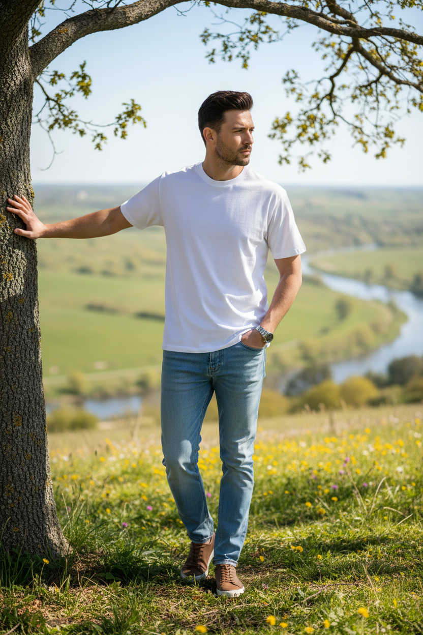 White T-Shirt Male Model